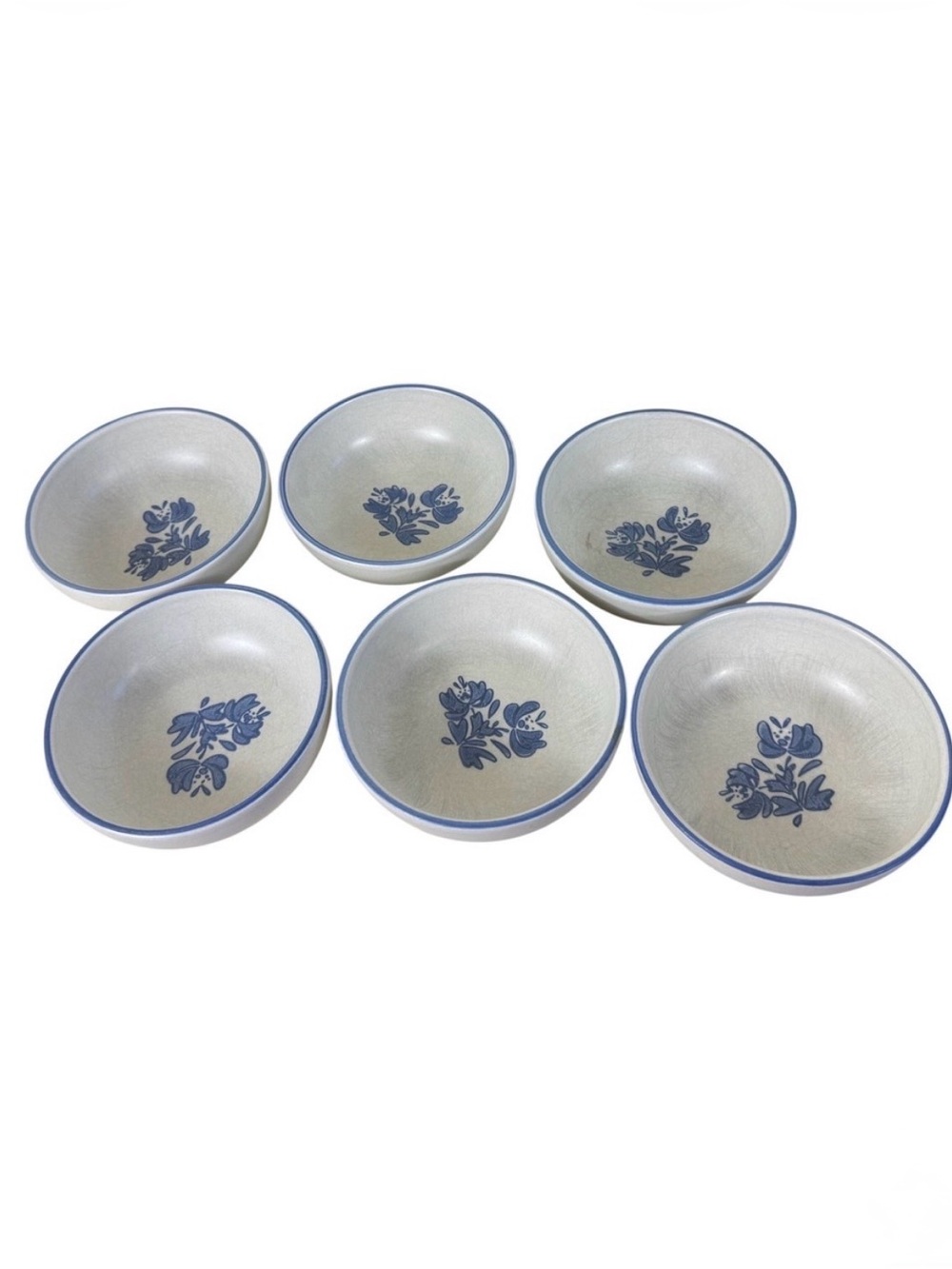 Pfaltzgraff Yorktowne Blue Floral Stoneware Fruit Dessert Cereal Bowls Set 6 USA